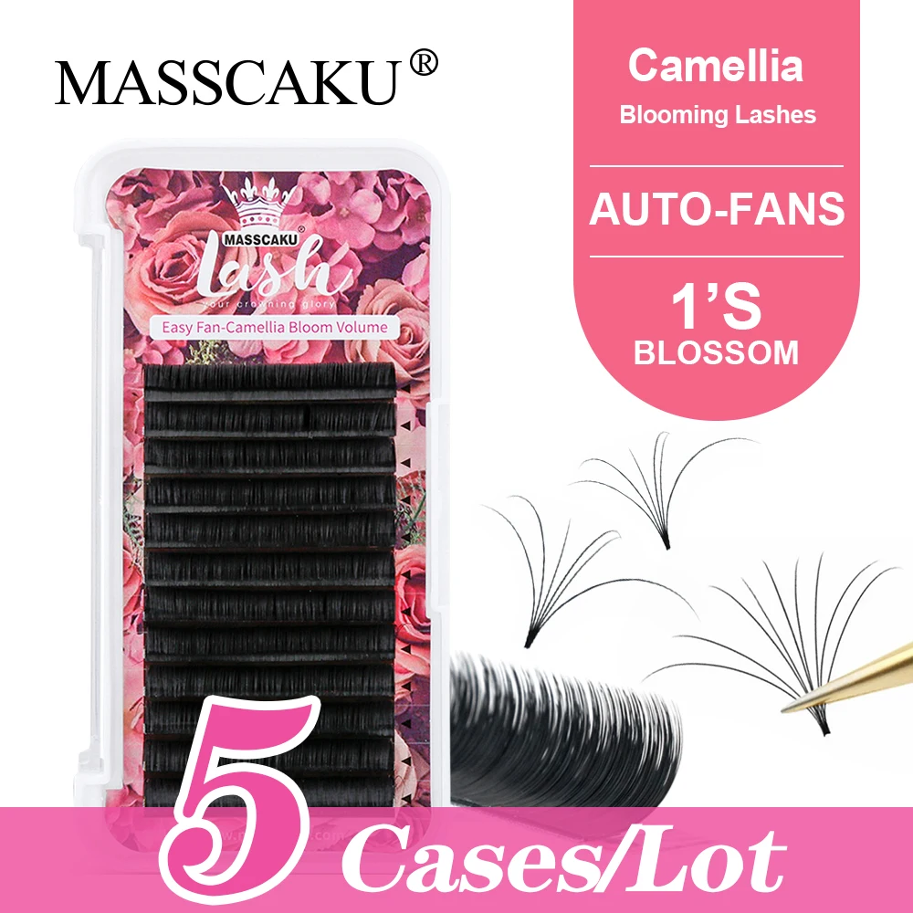 5case/lot MASSCAKU Rapid Blooming Auto Fans Lashes 0.03/0.05/0.07 Mega Volume Easy Grafting Camellia Fanning Lash Extensions