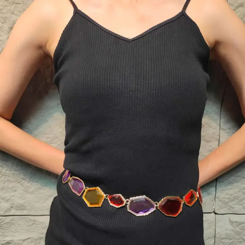 سلسلة خصر ملونة من الأحجار الكريمة الاصطناعية للسيدات ، قلادة مطرزة ، فستان مأدبة بوهيمي ، مجوهرات حفلات ، الأفضل