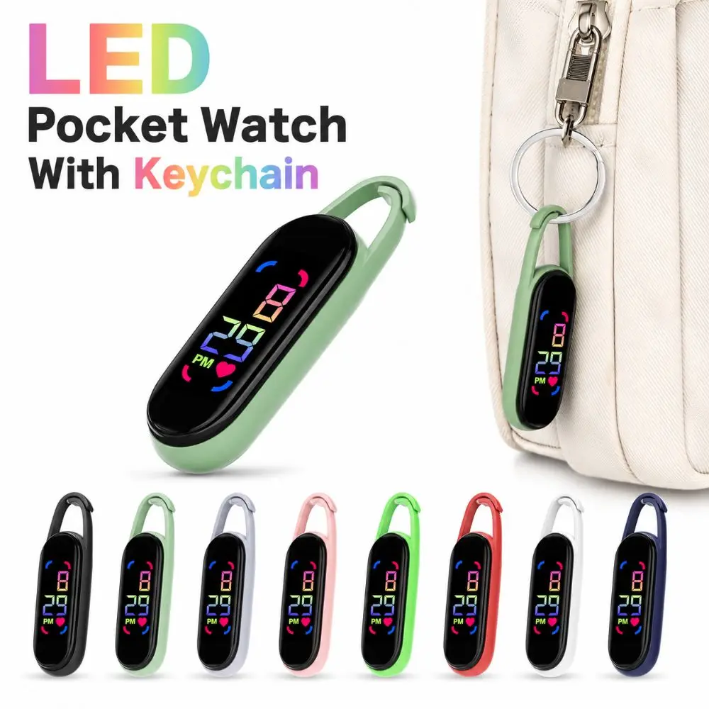 LED Pocket Watch Keychain Digital Display Waterproof Electronic Hanging Watch Multipurpose Big Numbers Digital Watch Kid Adult