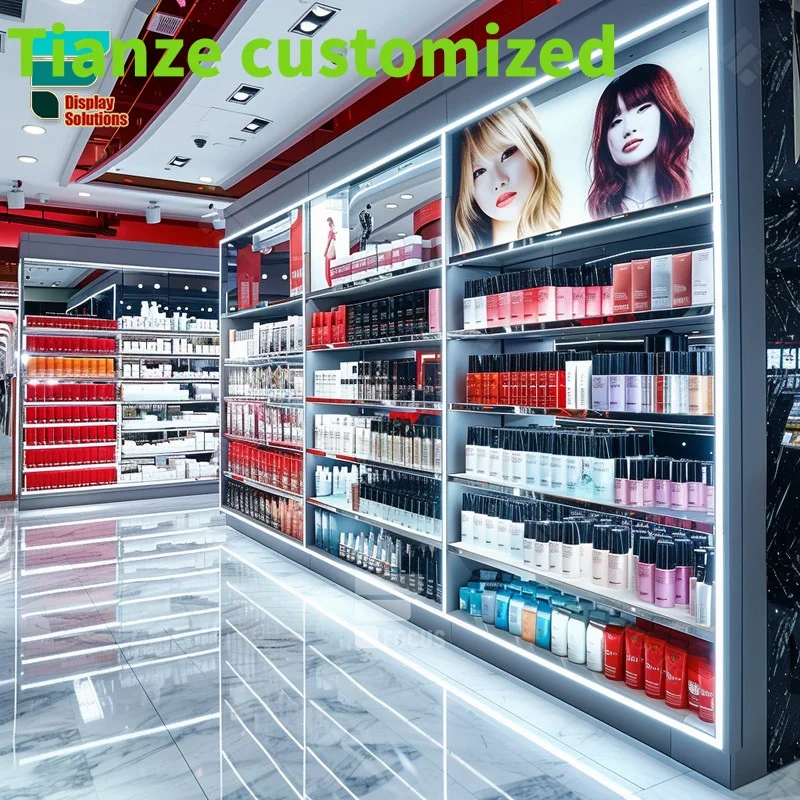 Customized-Cosmetic Store Display Rack Perfume Stand Display Rack Wig Counter Glass Locked Beauty Display Cases