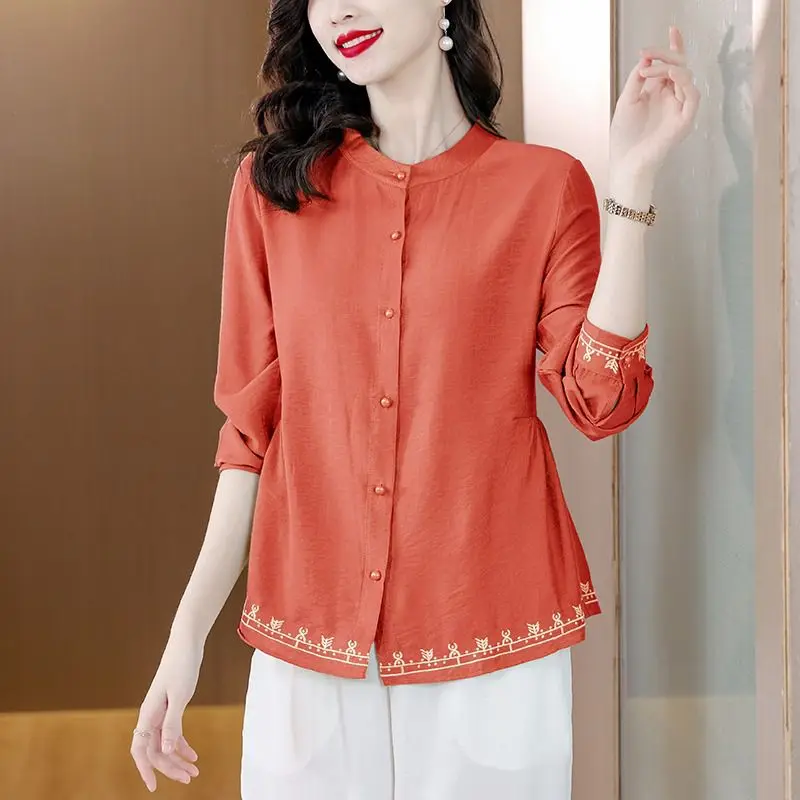 New Slimming Cotton and Linen Tops Western Style Literary Ladies Shirts