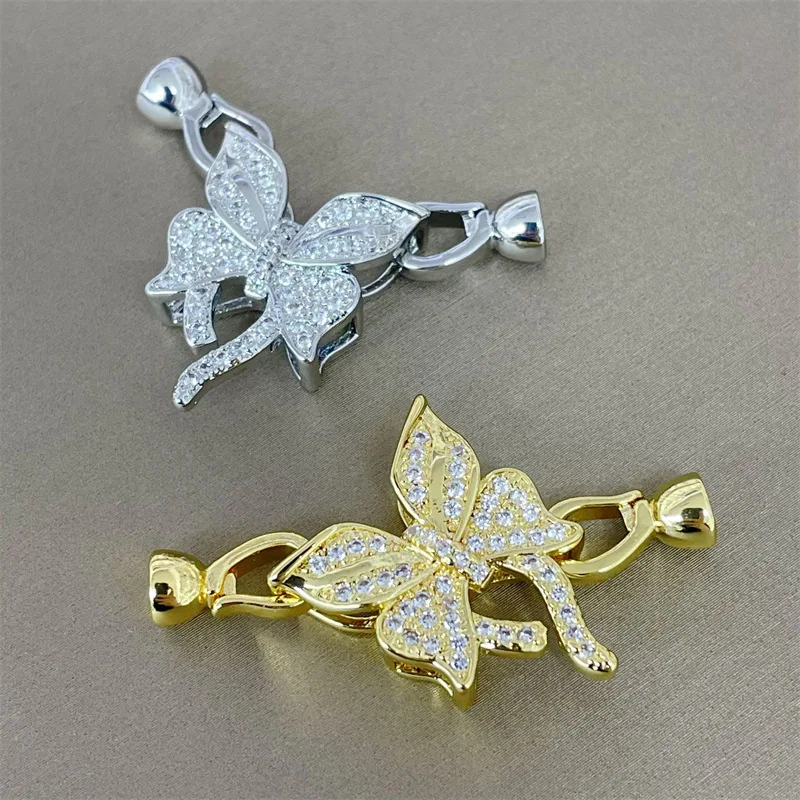 1 Piece Copper Plated Zirconium High Quality Butterfly Pearl Necklace Bracelet Buckle DIY Jewelry Making Materials Accessories