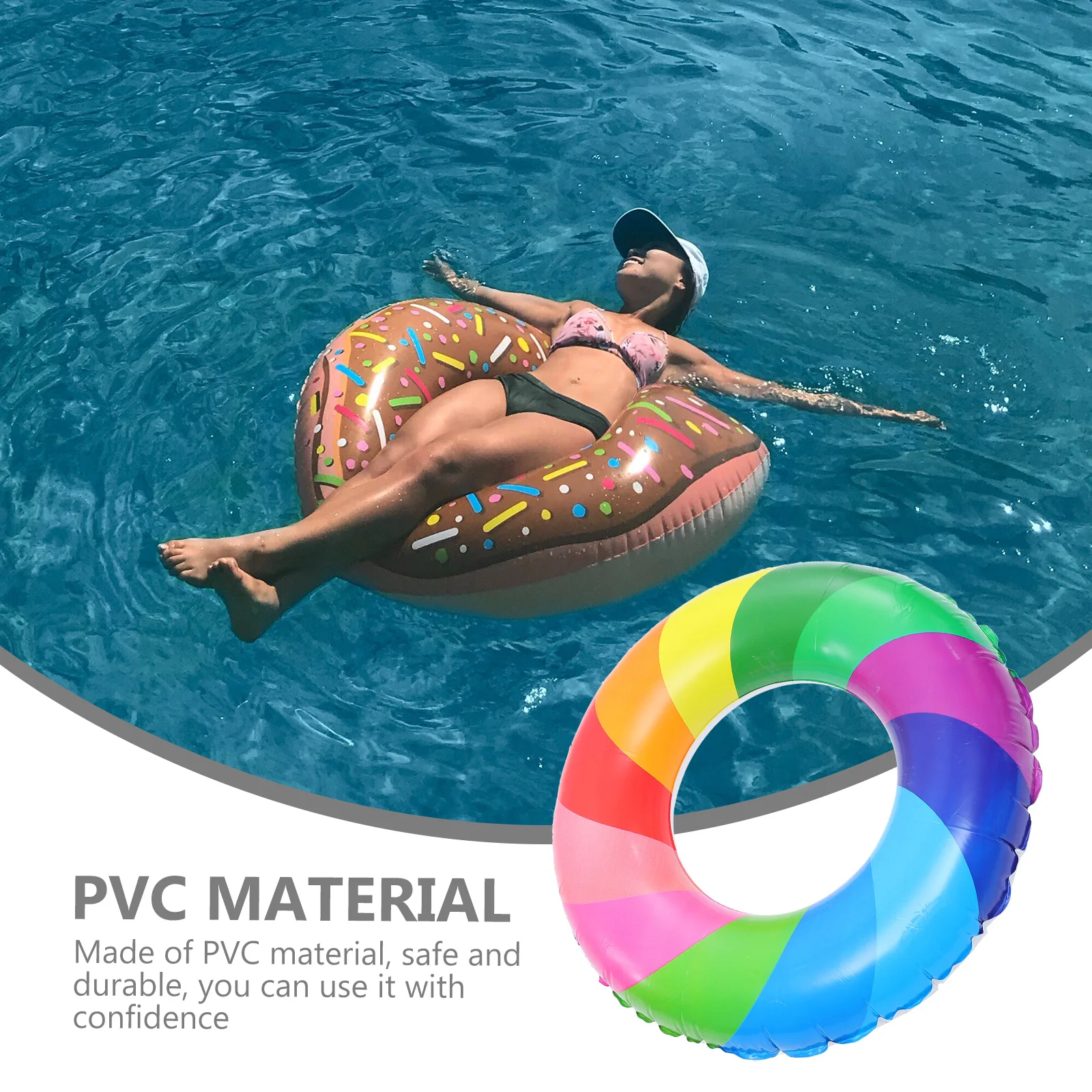 

Rainbow Swim Ring PVC Inflatable Pool Float Outdoor Summer Swimming Accessory Beach Floating Device Swim Ring Summer Water Toy