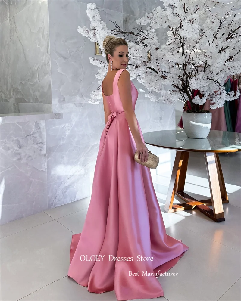 Oloey einfache rosa Abendkleider Frauen quadratische Hals riemen boden lange arabische Frauen formelle Party kleid Ballkleider Vestidos