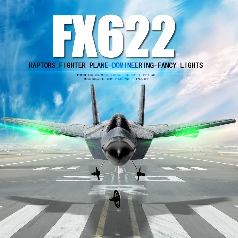 Foam RC Aircraft F22 Fighter Raptor Series FX-622 With Light 2.4Ghz 2CH Foam Drone Ready To Fly Airplane Toy Boy