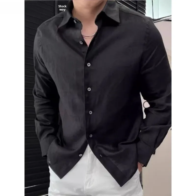 

Spring Summer New Premium Sun Protection Linen Loose Long Sve Men's irt Pure Color Versatile White Upper Body irt