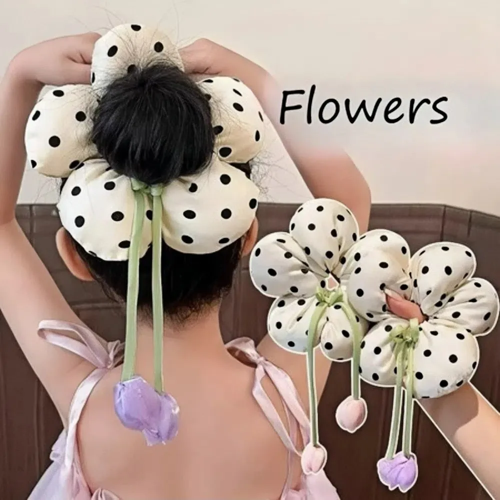 

Tassels Tulip Sweet Girls Hair Rope Bowknot Elastic Flower Hair Ring High Ponytail Flower Scrunchie For Women Girls