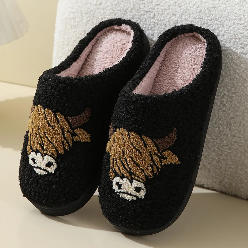 New Cute Cartoon Cow and Horse Winter Cotton Slippers for Men and Women Couples Thick Bottom Warm Cotton Slippers