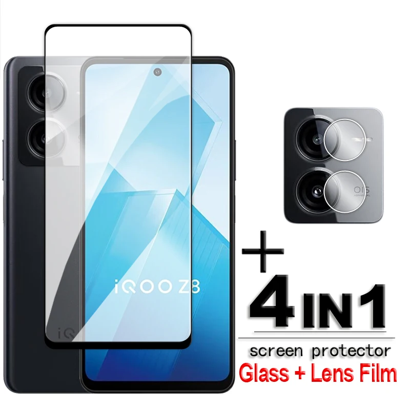 

4in1 For Vivo IQOO Z8 Glass For IQOO Z8x Z8 Tempered Glass 2.5D Full Cover Screen Protector For IQOO Z8 Lens Film 6.64 inch