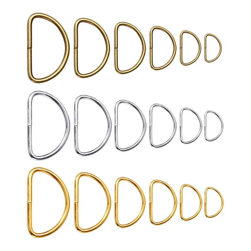 20pcs 10mm/12mm/15mm/20mm/25mm/32mm/38mm silver bronze gold type D ring Connection alloy metal shoes bags Buckles DIY Accessory