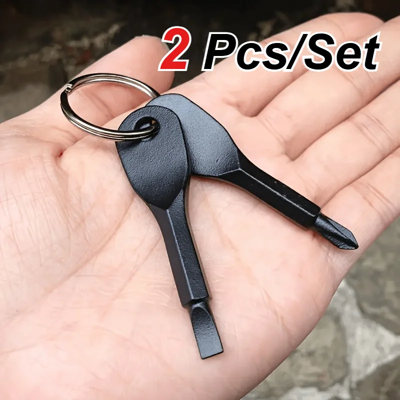 2 PCS/Set of Portable Screwdrivers, Outdoor Multifunctional Mini Keychain Tool, Cross Head Wrench, Hexagonal Wrench