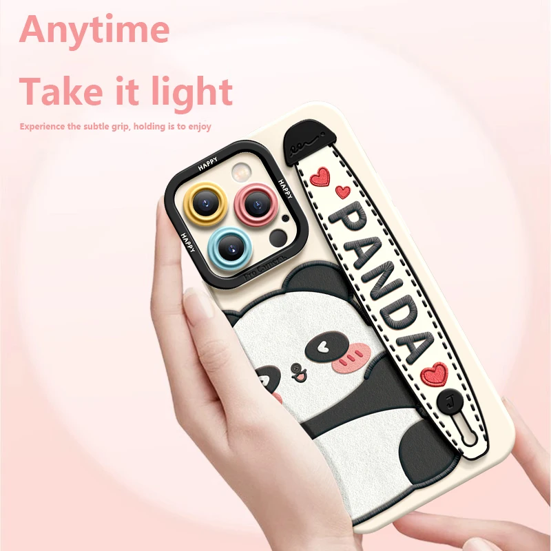 Deluxe Wrist Band Bracket Applicable For iphone 15 14 13 12 11 Pro Max X XR Xs Soft Silicone Cell Phone Case Wave Bear
