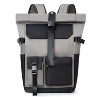 New Style Roll Cover Backpack Men's Simple Fashion Niche Roll Top Computer Travel Backpack Fashionable Large Capacity Backpack