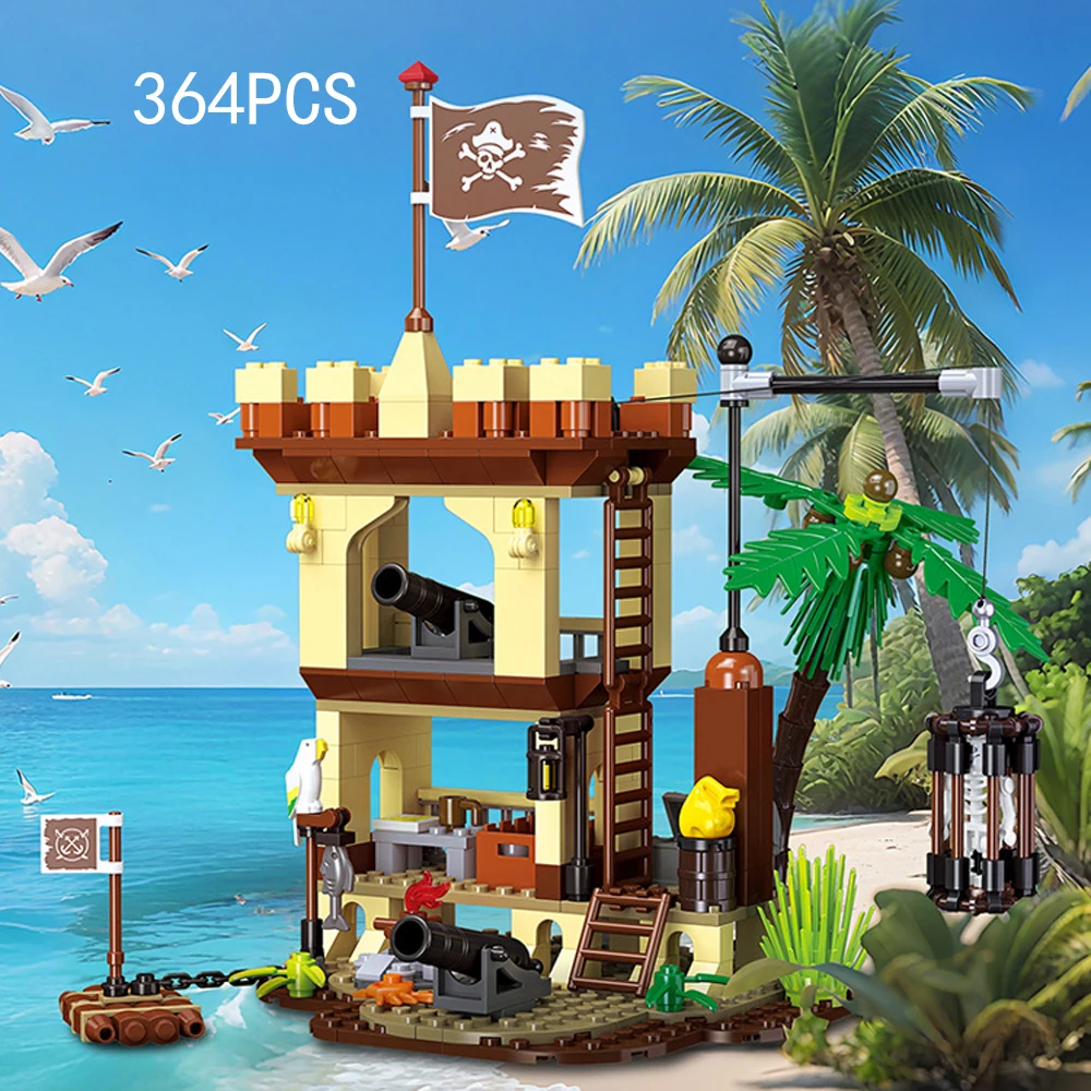 Creative Movie Scenes Caribbean Pirate Resupply Station Block Construction Model Sets Building Bricks Toys For Kids Gifts