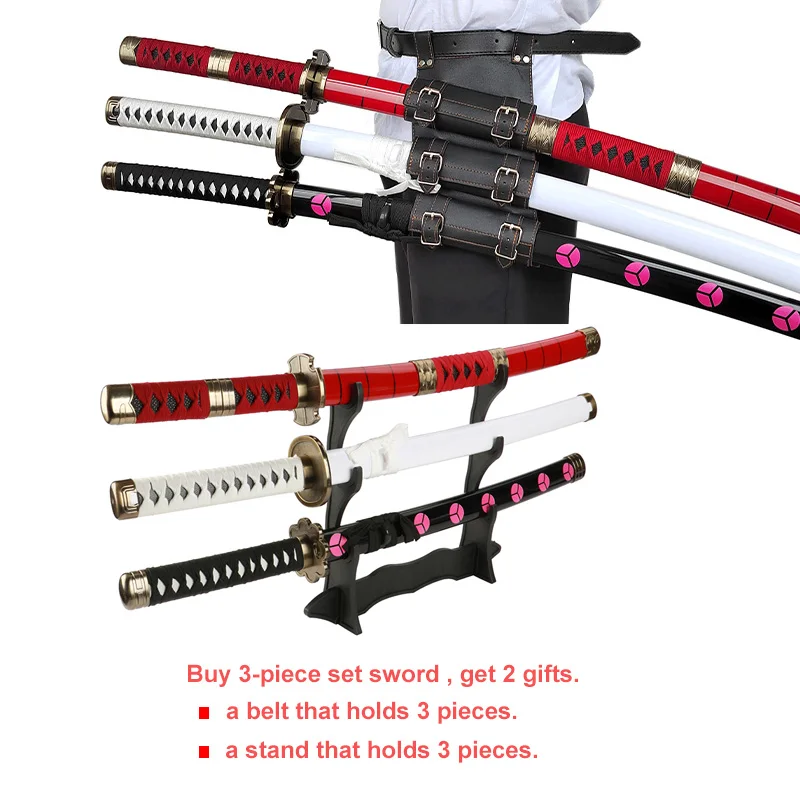 104cm/41in Anime Cosplay Katana 3pc Roronoa Zoro Sword with Black Belt and Sword Holder Sandai kitetsu Enma Purple Lchimonji