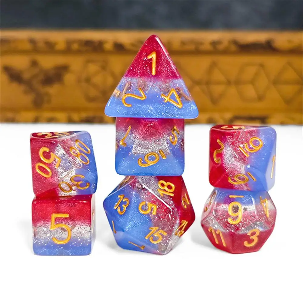 7Pcs/set Resin Layer Blue and Red Dice Set + 4Pcs USA Flag Heart 16MM D6 Acrylic Dice for America 250 Events Dice Set DND RPG view 3