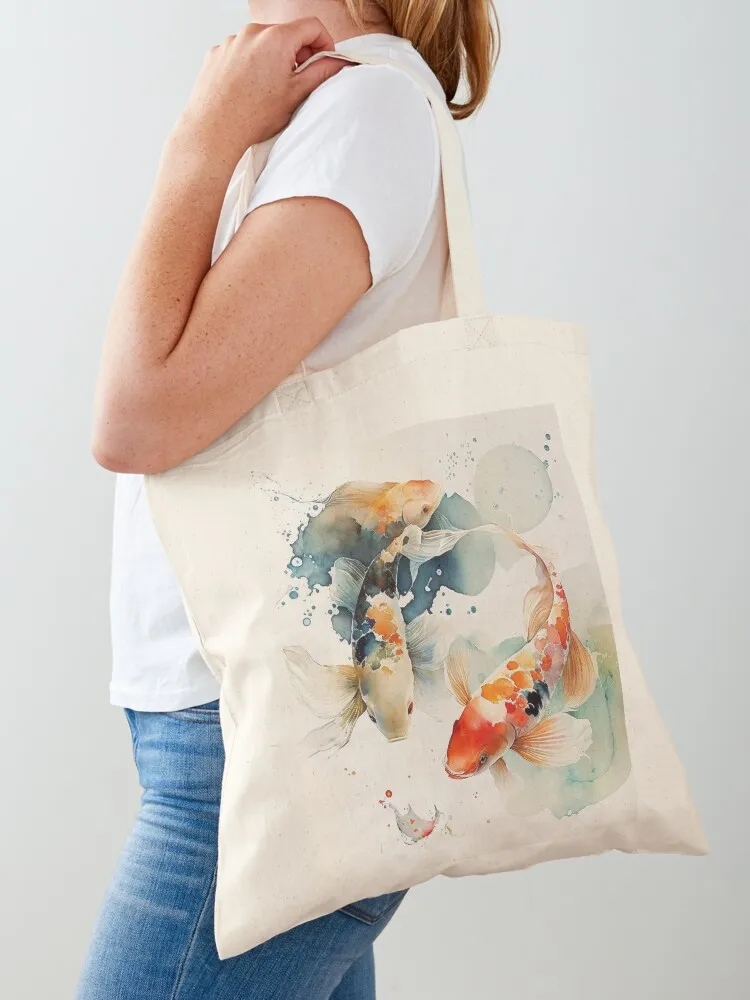 

beautiful koi fish watercolor Tote Bag Women's shopping bag cute pouch bag cloth woman Portable shopping