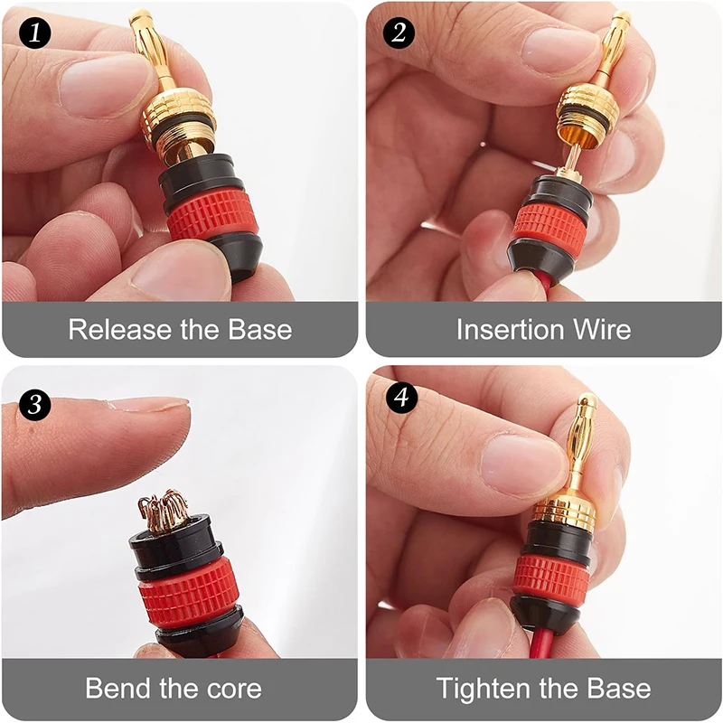 Banana Plugs Speaker Amplifier Wire Connector Adapter 24K Gold Plated Banana Connectors Jack for Hifi Audio Speaker Wire Cable