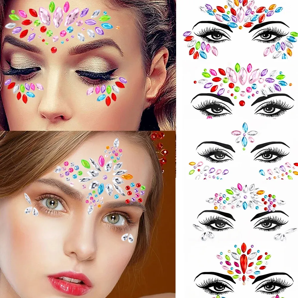 

Shinying Girl Nail Glitter Face Stickers Rhinestone 3D Colorful Random Nail Face Crystal DIY Makeup Face/Body Gem Sticker