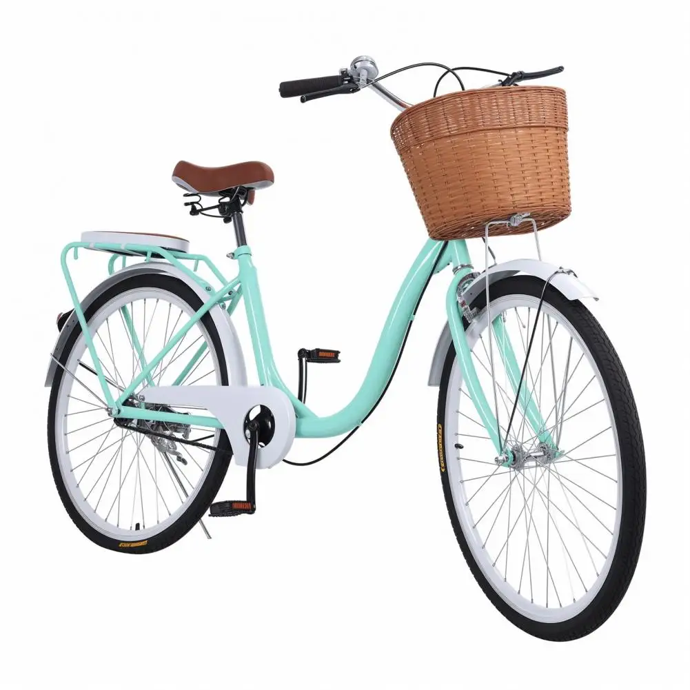 26 Inch Cruiser Bike for Women, Commuting Style City Bike with Basket, Urban Bike with Front Rear V-Brakes, Adjustable Seat Hand