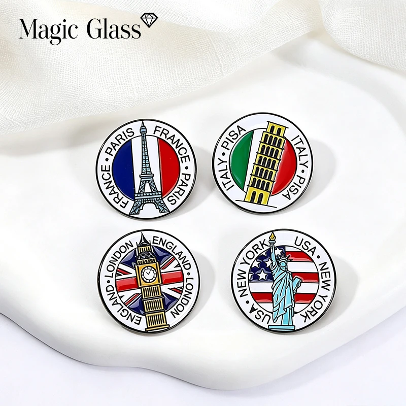 New Cute Landmark Building Cartoon Enamel Brooch Badge Jewelry For Bag Clothing Backpack Party