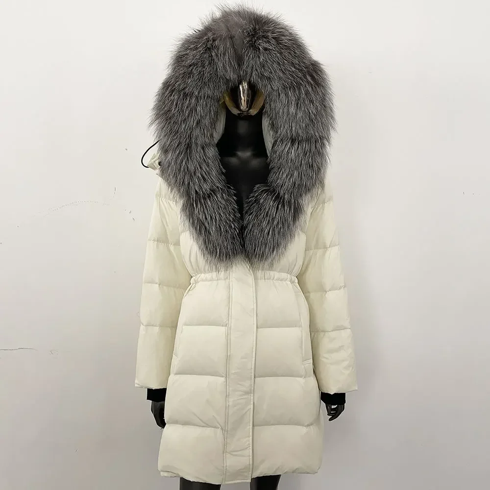 Natural Raccoon Fur Women Warm Real Fur Coat Female Winter Winter Duck Down Coat Reality Fur Coat Hooded Removable Puffer Jacket