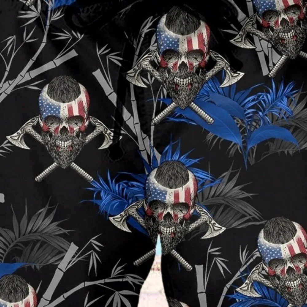 

Trendy Skull Rose Print Shorts with Drawstring Comfortable Casual Streetwear for Summer Daily Wear