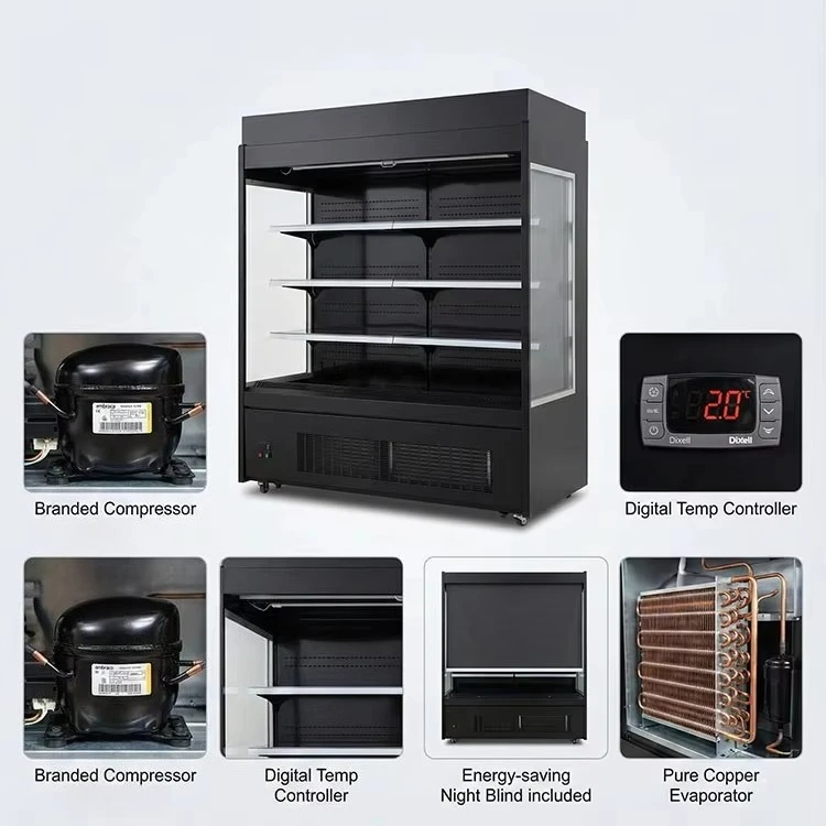 Commercial Open Cooler Display Cabinet Customized Supermarket Equipment Drinks Dairy Refrigeration Large Capacity Retail Use