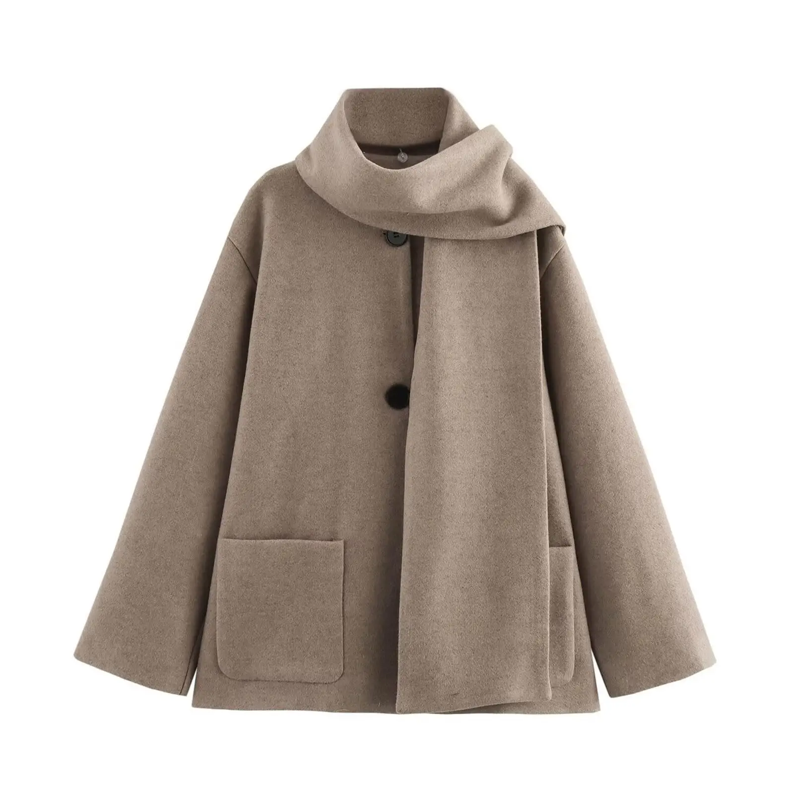 

Fashion Women's Wool & Blends Coat Creative Design Detachable Scarf Woolen Coat Daily Casual Basic Solid Loose Button-Down Coat