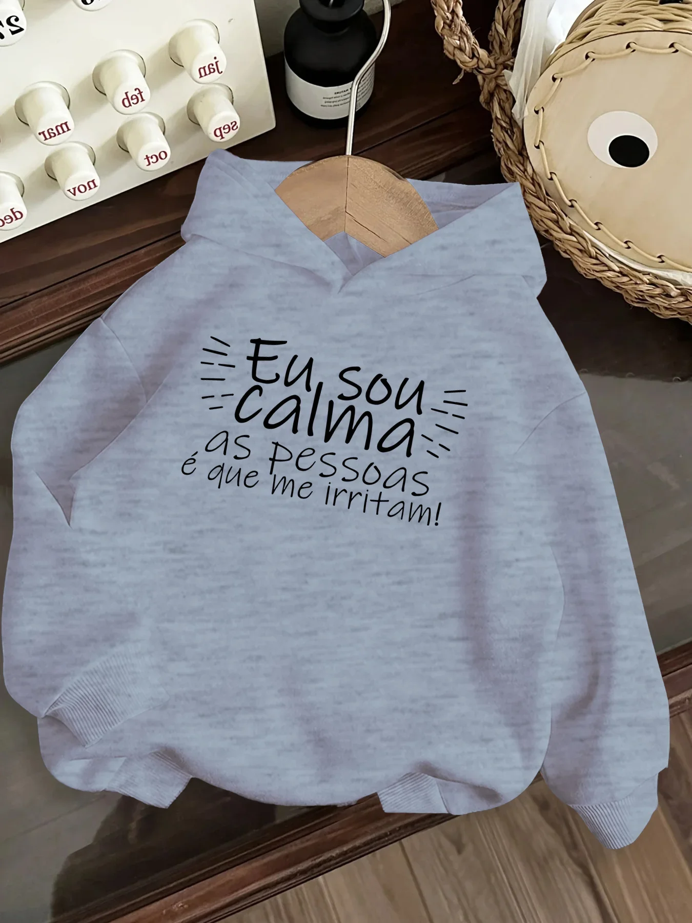 Kids Girls Portuguese Slogan Graphic Hoodie Pink Printed Eu Sou Calma Sweatshirt School Clothes Birthday Present Autumn Tops