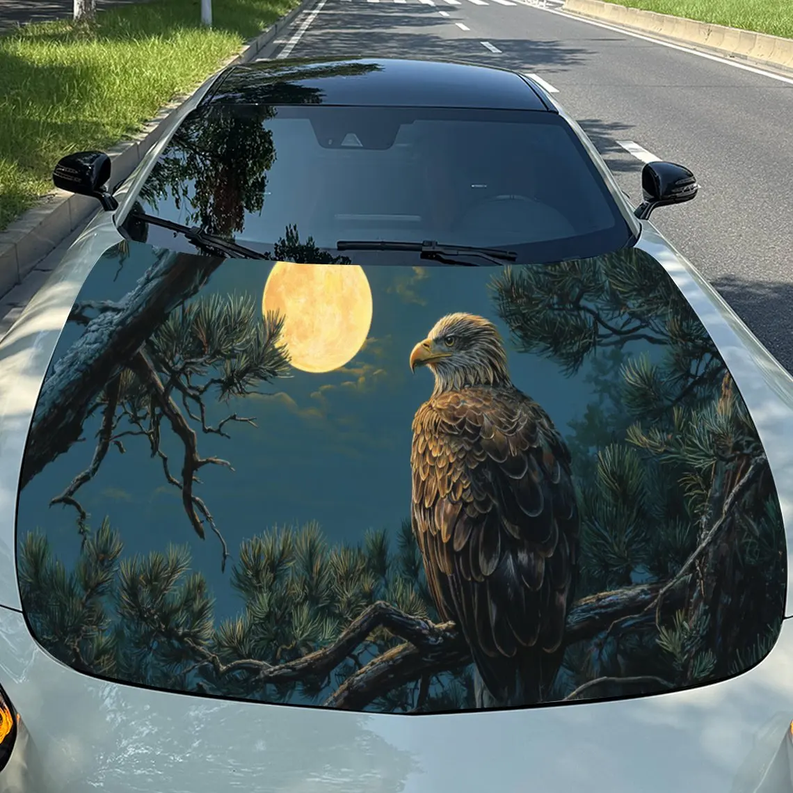 

Majestic Eagle in Forest Car Hood Stickers - Self-Adhesive, Waterproof and Durable Vinyl Wrap, Decorate And Protect Your Car, Fi