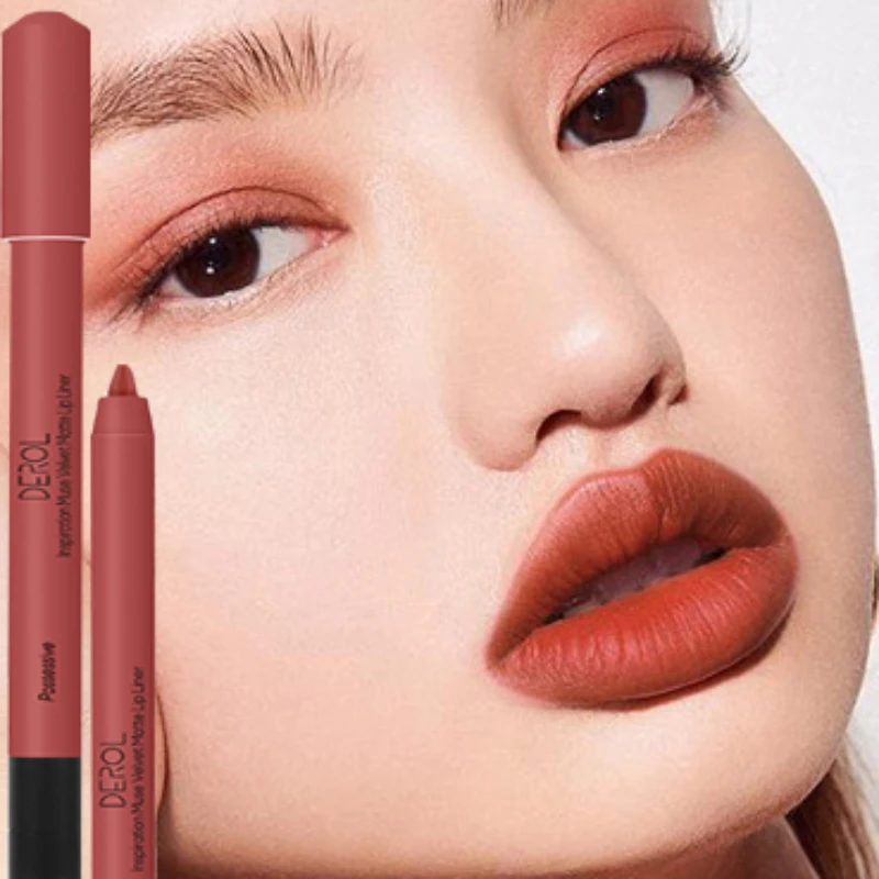 Lipliner 8 Kleuren Waterdichte Sexy Rode Matte Contour Tint Lippenstift Langdurige Anti-Stick Cup Lipliner Potlood Lippen Comestics