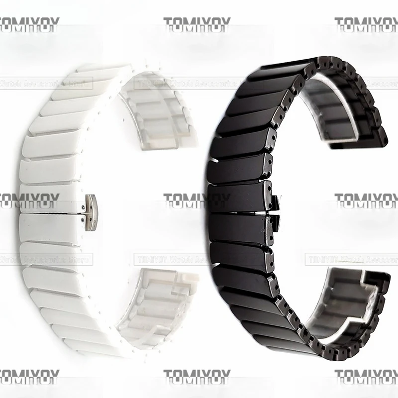 16 18 20 22MM Bamboo Section Style Black White Zirconia Ceramics Watch Band