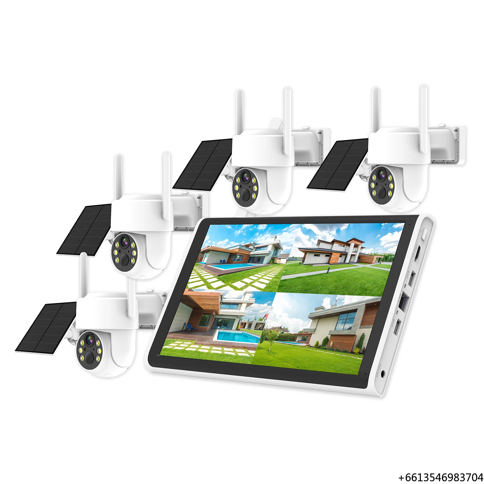 Outdoor 10.1 NVR Wireless Surveillance Kit Smart Wifi NVR Kit 4CH  Camera NVR Kit with Low Power and Wireless Solar Powered