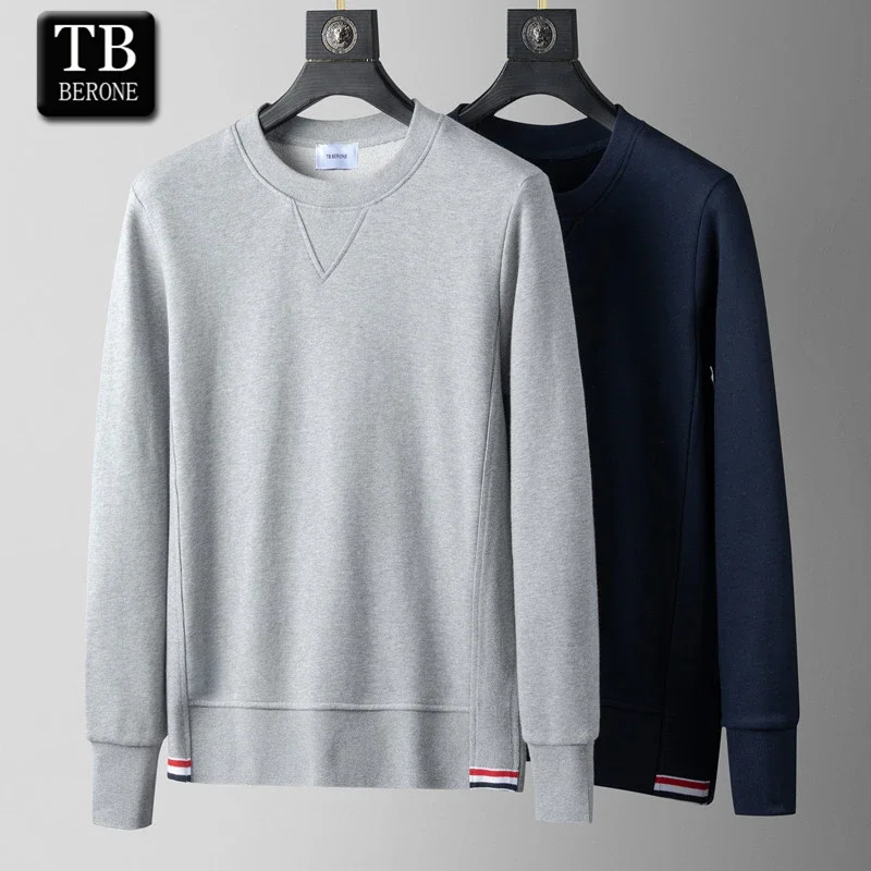 

TB BERONE Men's Sweater Autumn Trend Four-bar Striped Long-sleeved Pullover Thom Top Couple Wear Trendy Cotton Casual Brand