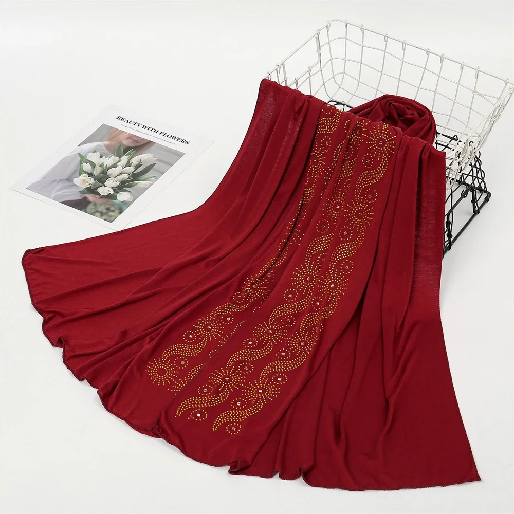 Jersey Fashion Muslim Women Hijab With Rhinestone Long Scarf Turkish Shawl Headwrap Bandana Scarves Ladies Arab Turban Headband