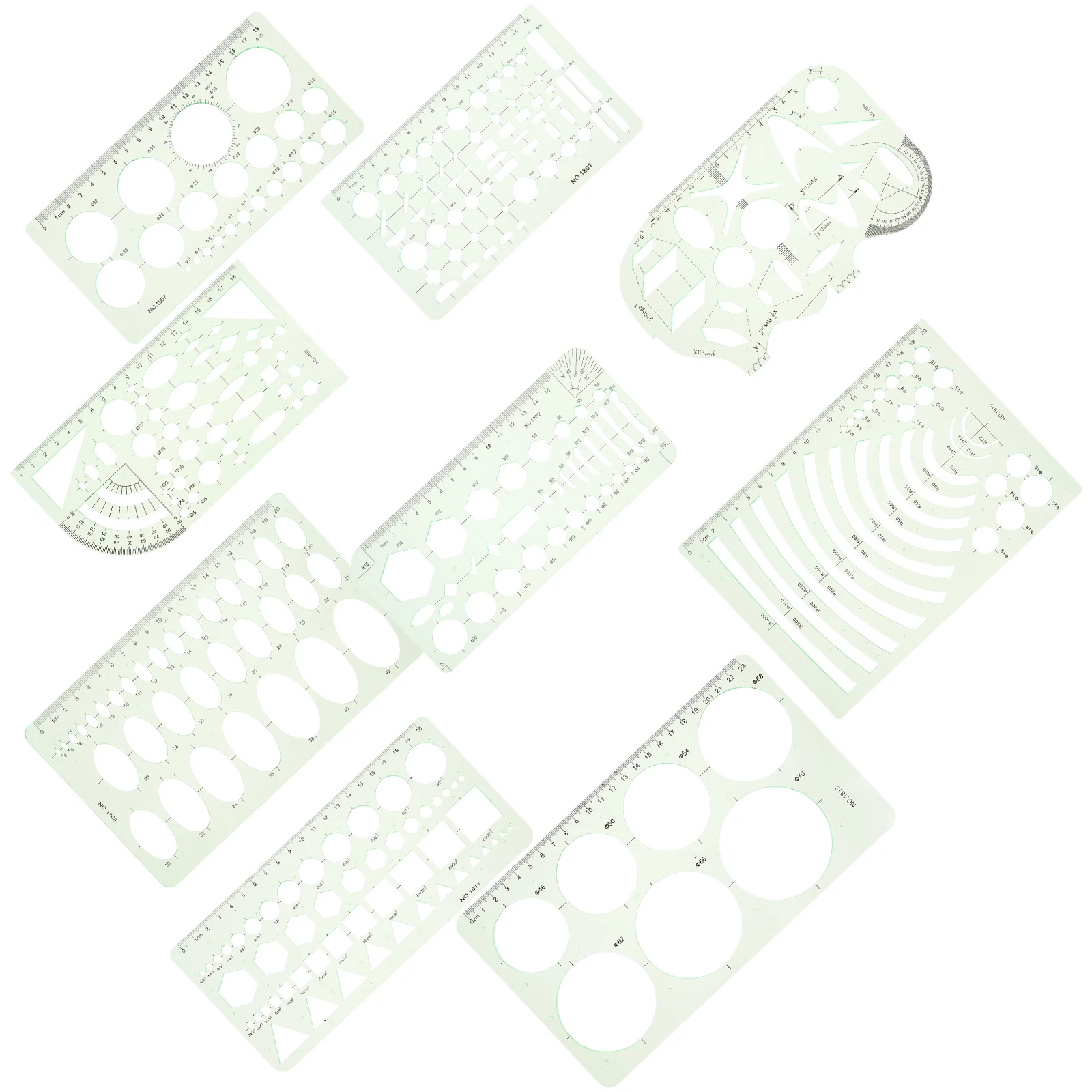 

9pcs Geometric Drawing Ruler Set Plastic Circle Oval Stencils For Painting Jewelry Design Architecture Drafting Office School