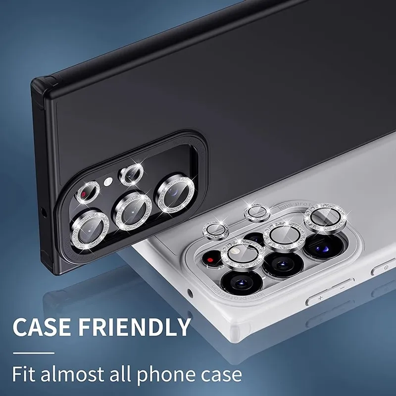 BXHBling Kameraobjektivschutz für Samsung Galaxy S25 S24 Ultra S24+ S23 Plus FE Glitzerring Gehärtetes Glas Rückseite Objektivdeckelabdeckung