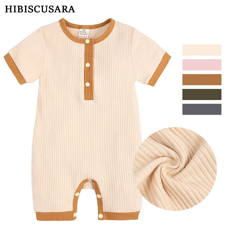 Toddler Small Children Summer Ribbed Knitted Rompers Jumpsuit Boys Girls Short Sleeve Romper Pajamas Playsuit