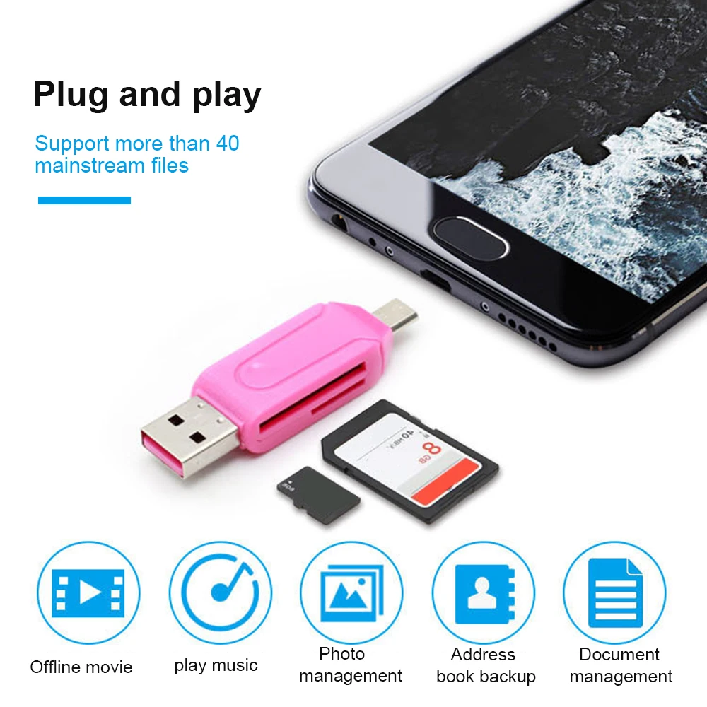 Novo leitor de cartão usb e usb 2 em 1 otg de alta velocidade usb2.0 universal otg tf/para cabeçalhos de extensão de computador android