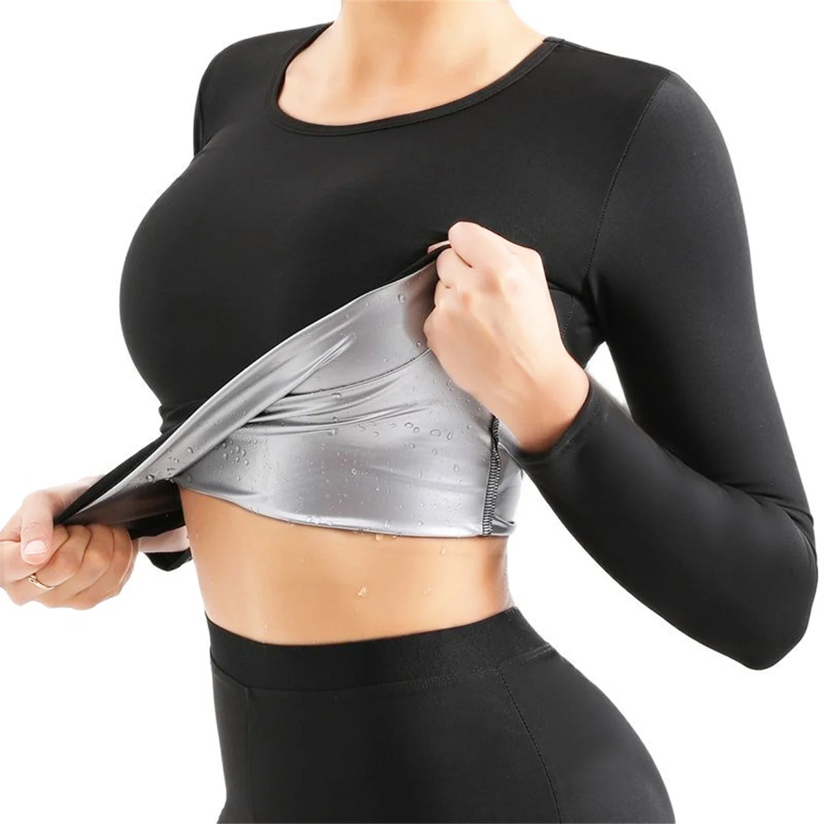 1pc Women Sauna Suit Fitness Exercise Sauna Sweat Suit Long Sleeve Sauna Top Sweat  for Women image 2