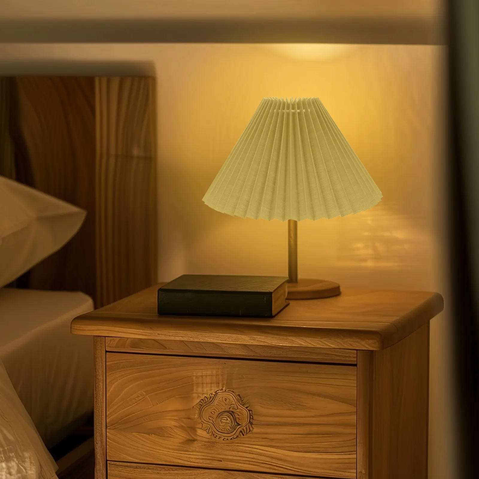 Detachable Pleated Lampshade for Table Lamp Floor Lamp Replacement Fabric Shade Cover Soft Glare Retro Home Decor E27