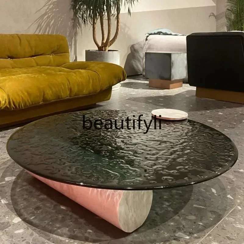 G Italian liht luxury, round coffee table lass marble, modern simple round coffee table