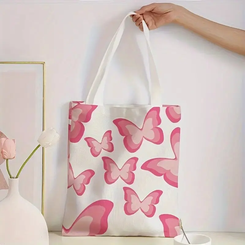 

Hot selling canvas tote bag with sticker storage bagCanvas Bag Cartoon Pattern Large Capacity One Shoulder Handheld Canvas Bag