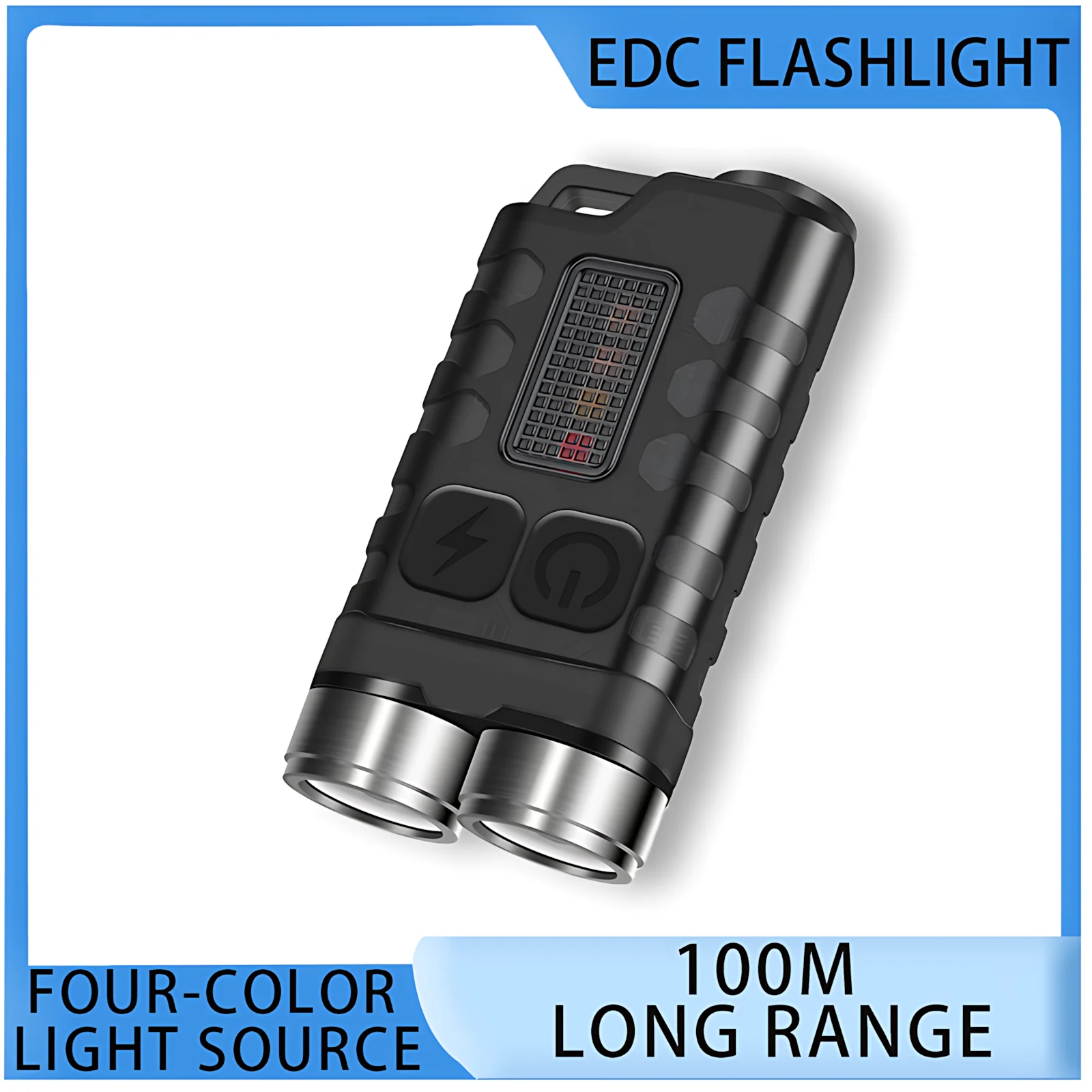

100m Range EDC Keychain Flashlight 7 Modes + Magnet,UV Red Blue Alert,33g IP65 Dual Head EDC Torch for Outdoor SOS Emergency