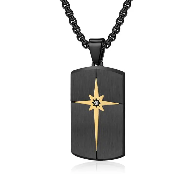 Men's Stainless Steel Cross Inlaid Zircon Military Brand Pendant Necklace Personalized Casual Titanium Steel Jewelry