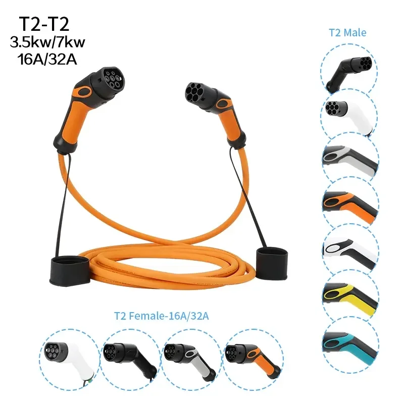 Colored 7 KW/11KW/22KW  electric vehicle charging socket type 2 to type 2 charing cable 5M Length EV Charger