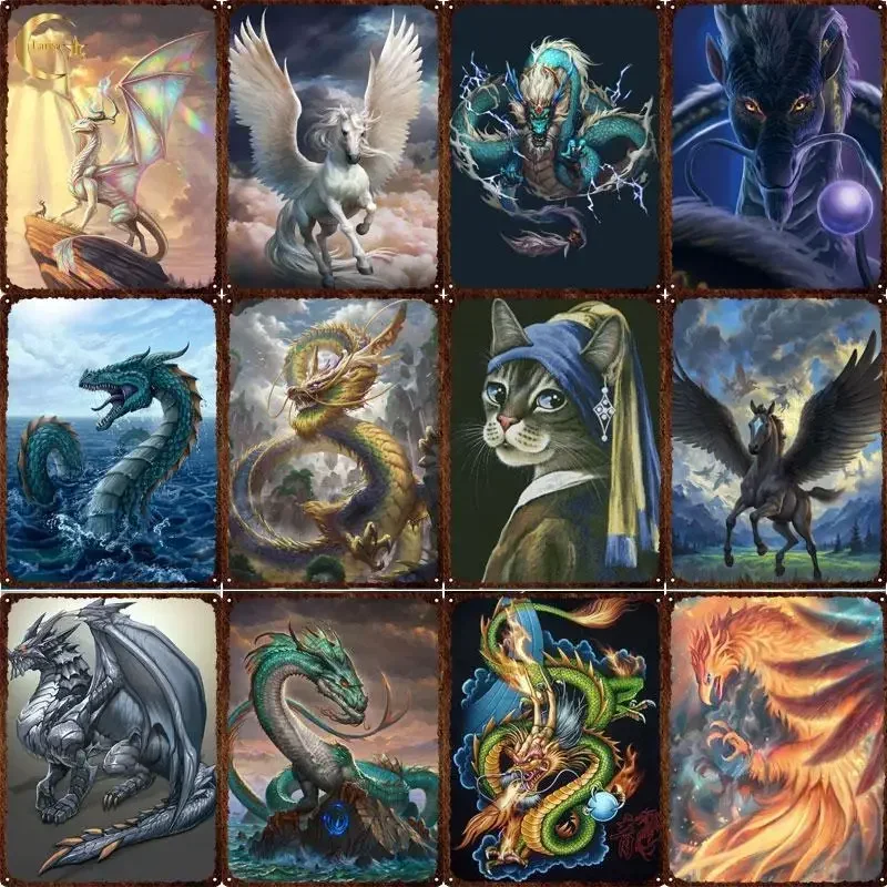 

Dragon Metal Tin Sign Mythical Beast Metal Plaque Vintage Plate for Home Garage Bar Sign Cafe Farm Country Kitchen Retro Decor
