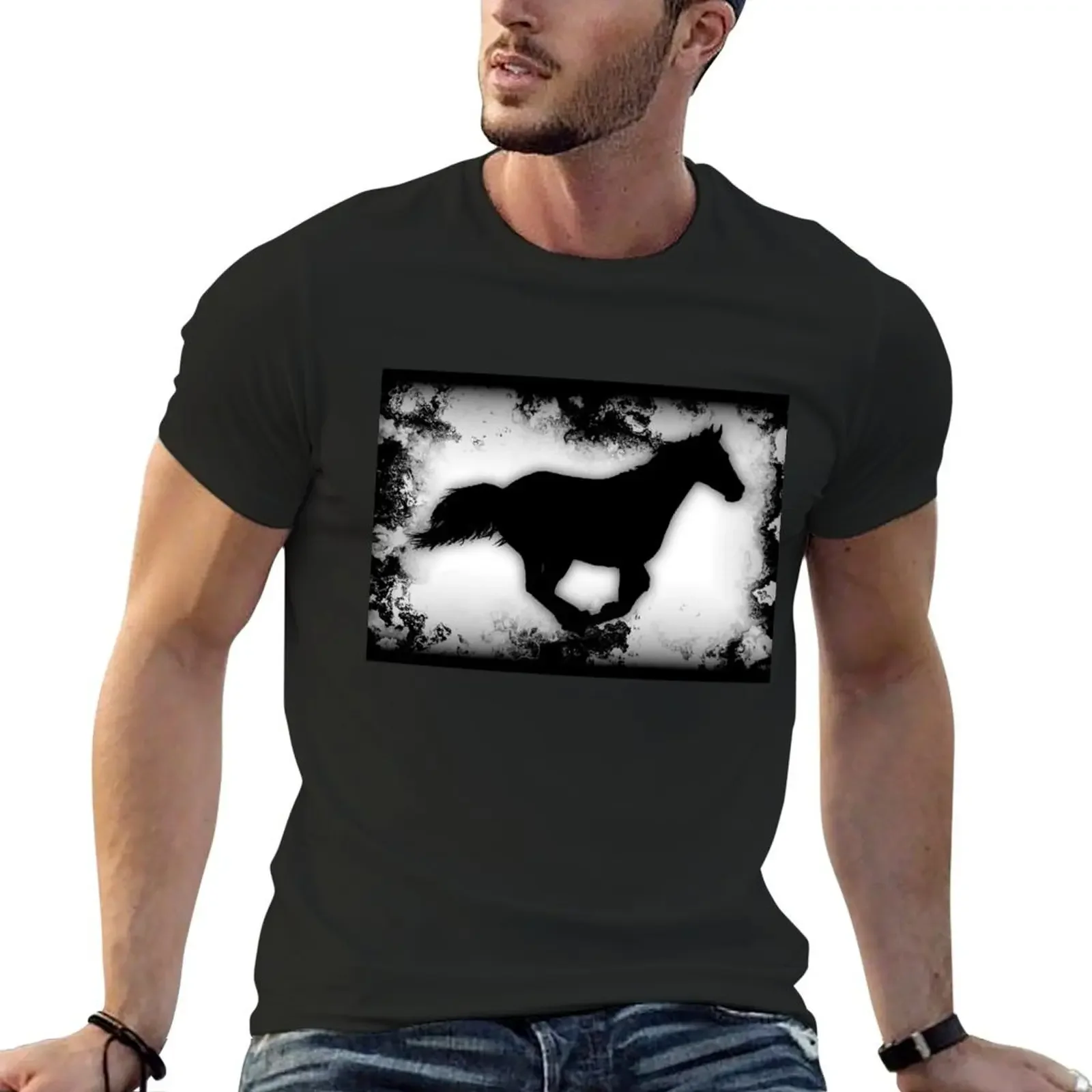 

Western-look Galloping Horse Silhouette T-Shirt summer tops animal prinfor boys baggy shirts t shirts for men graphic