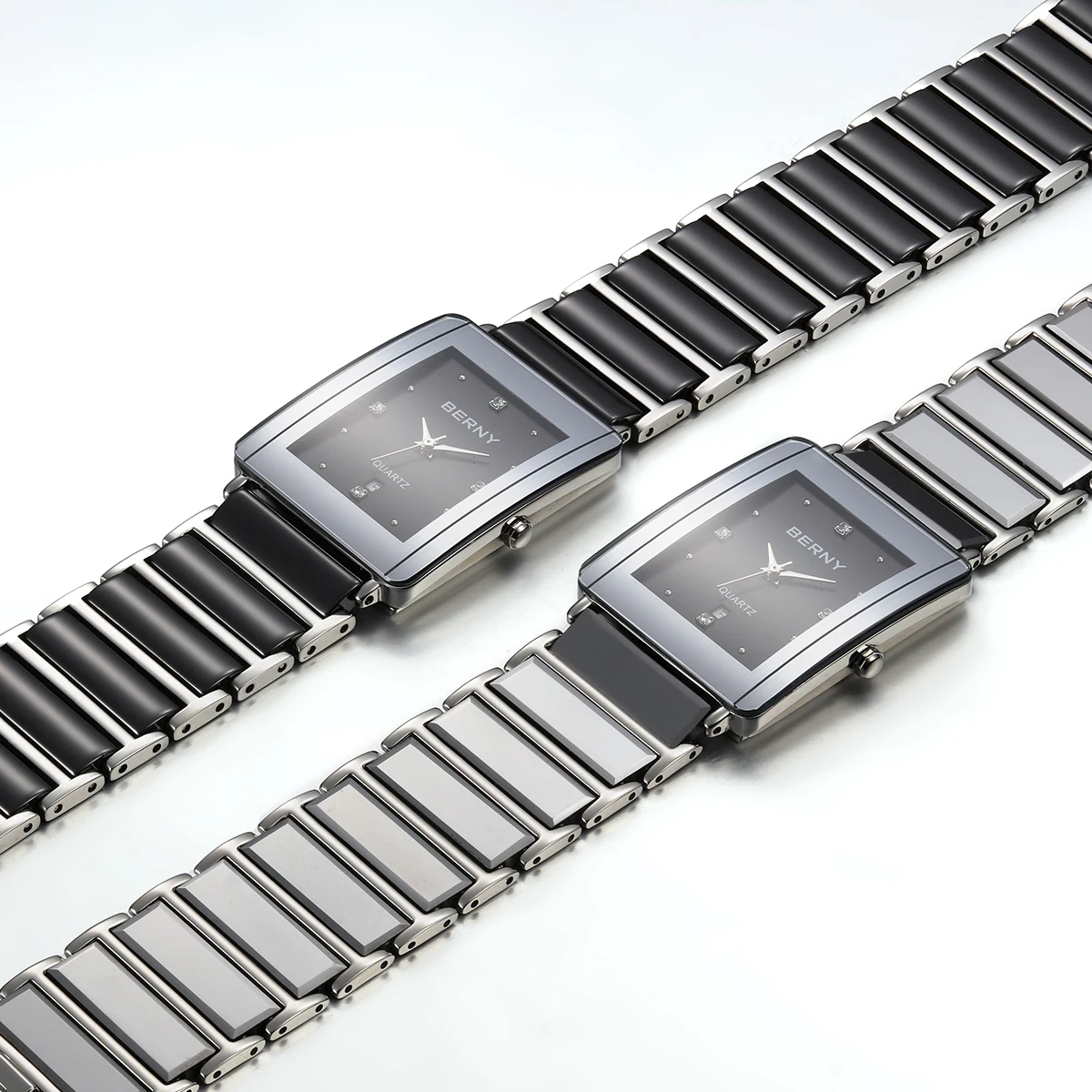 BERNY Keramikuhren für Herren, Kalender, lässige rechteckige Quarzuhr, luxuriöse Diamant-Armbanduhr im Vintage-Stil – Detail 7